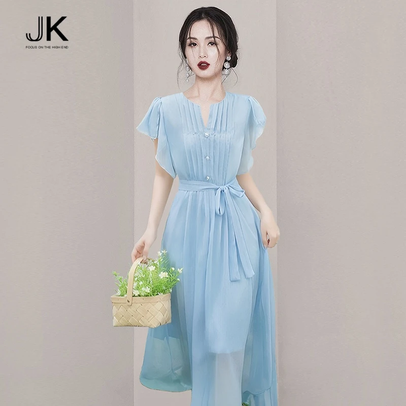 2025夏季新款高级感法式温柔修身裙子显瘦垂坠感小飞袖连衣裙女