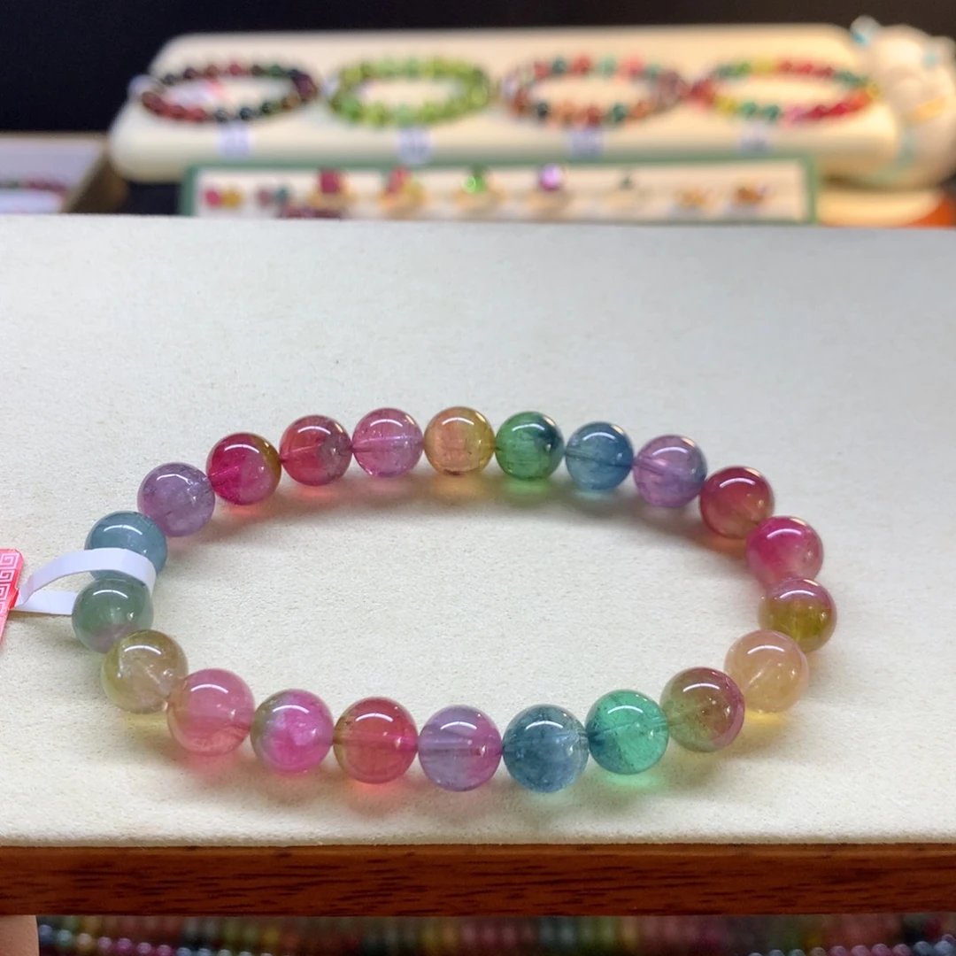 碧玺未镶嵌手串荧光西瓜8.6mm