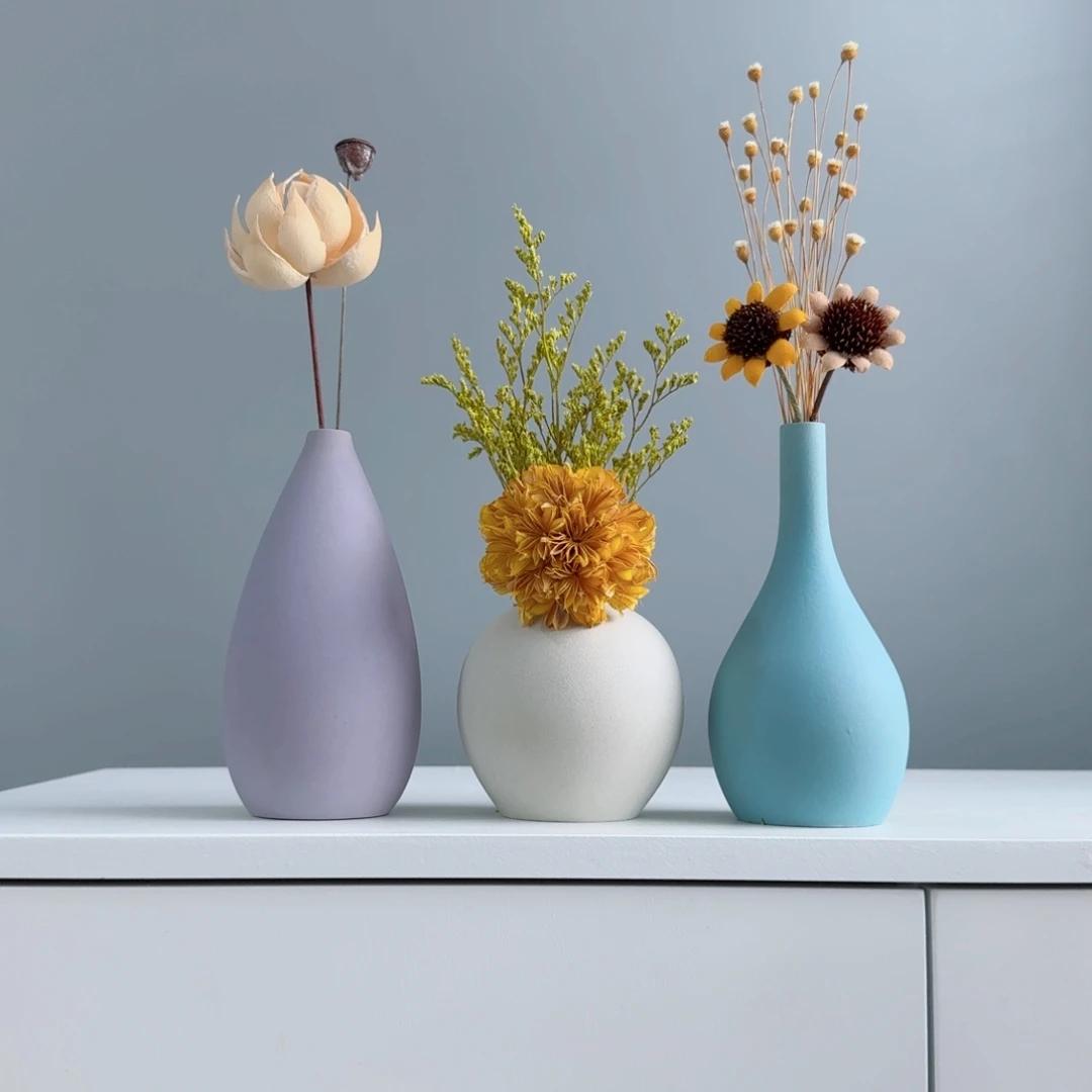 摆件陶瓷小花瓶摆件含花总高约20-30cm