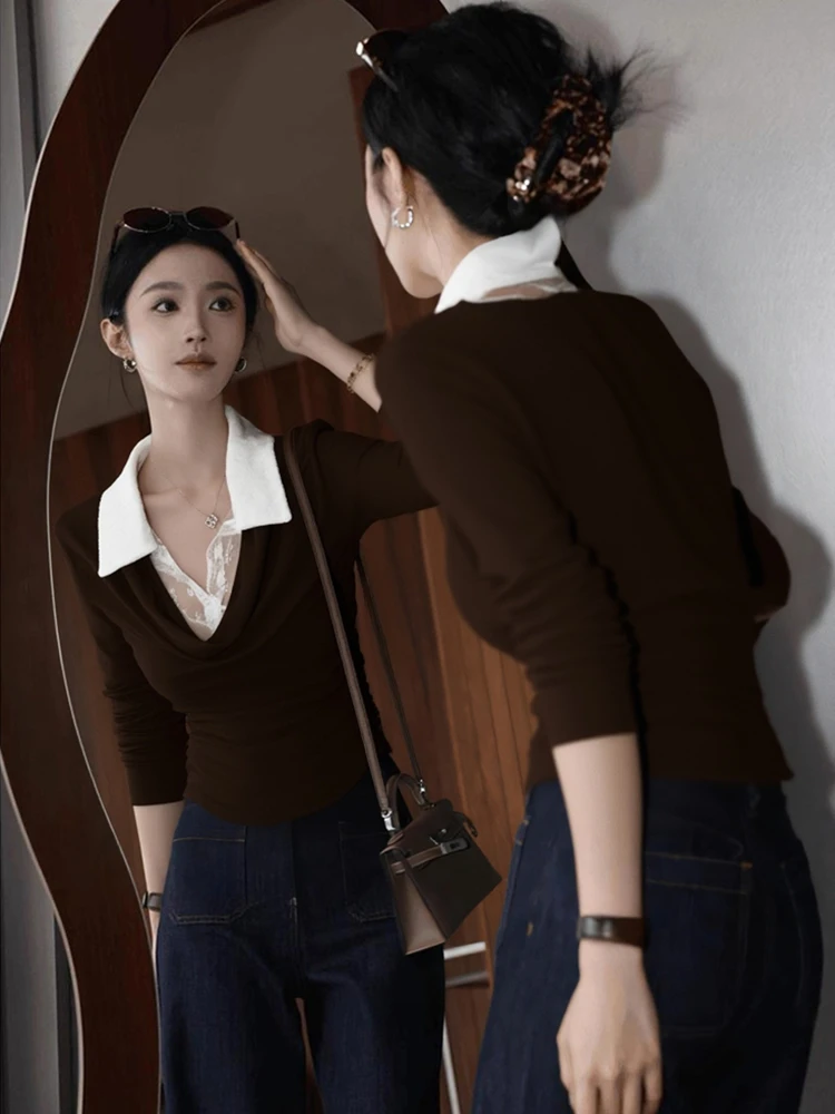 一字肩露肩条纹长袖t恤女2025年早秋小众不撞款特别漂亮掐腰上衣