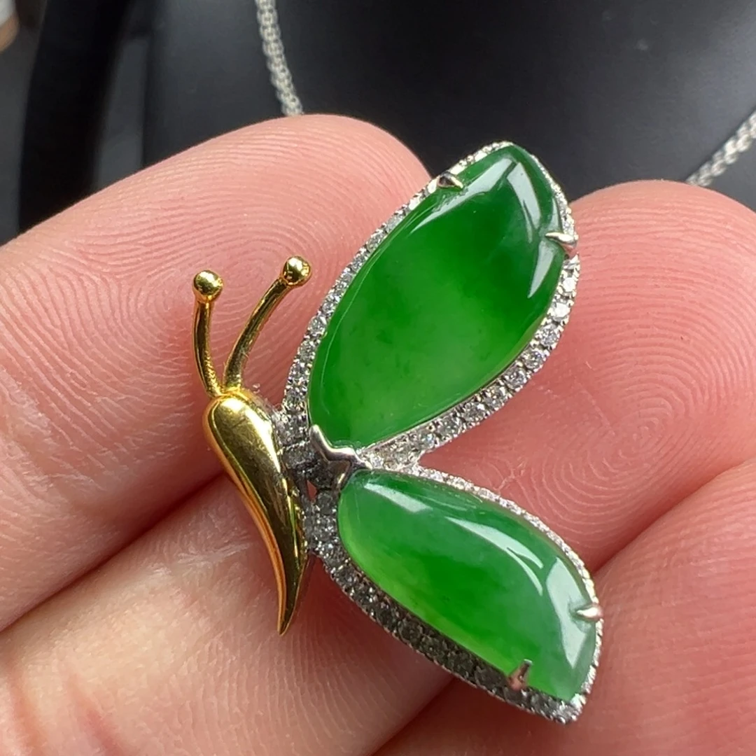 翡翠18K金镶嵌颈饰整体23.5