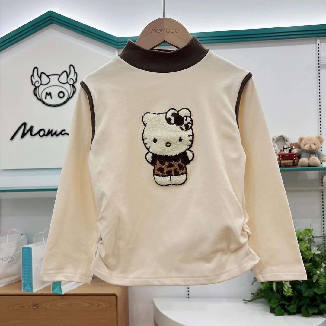 MOMOCO【德绒加厚】女童冬季日常豹纹猫咪拼色打底衫20251012001