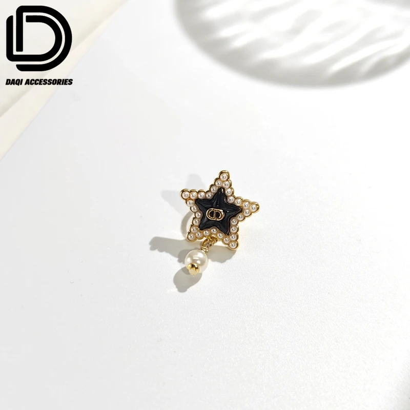 铜合金仿珍珠耳饰 04778大淇原创复古白珠五角星猪鼻子个性耳夹