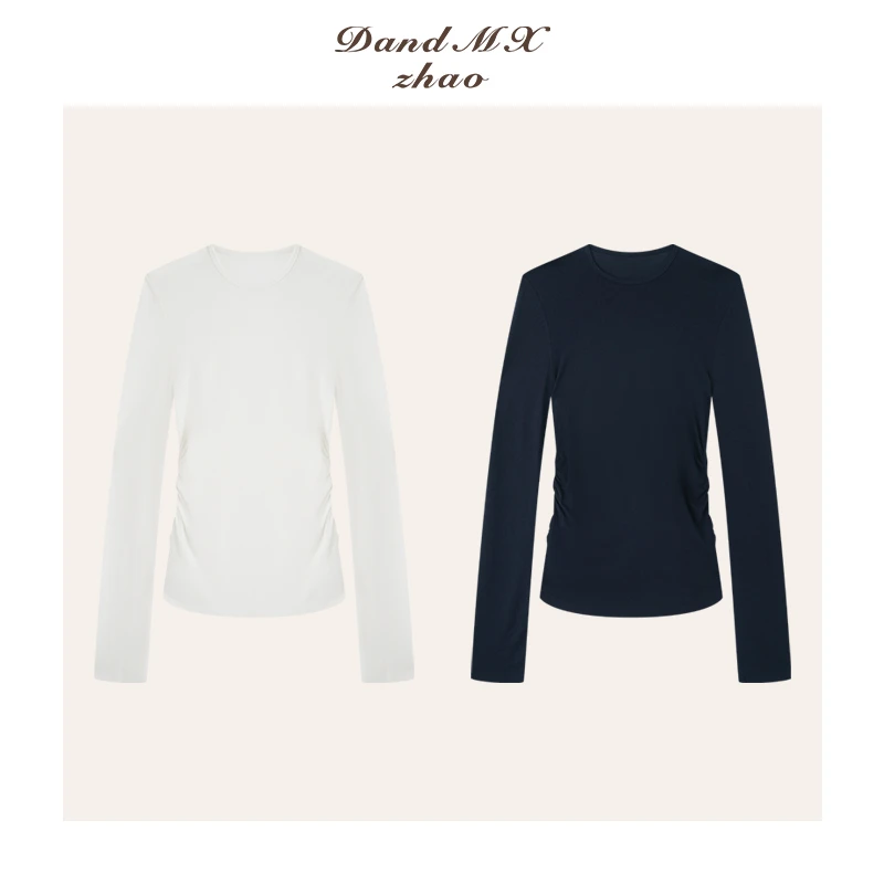 D&MX 持续松弛捏褶修身显瘦收腰长袖高个子T恤79051