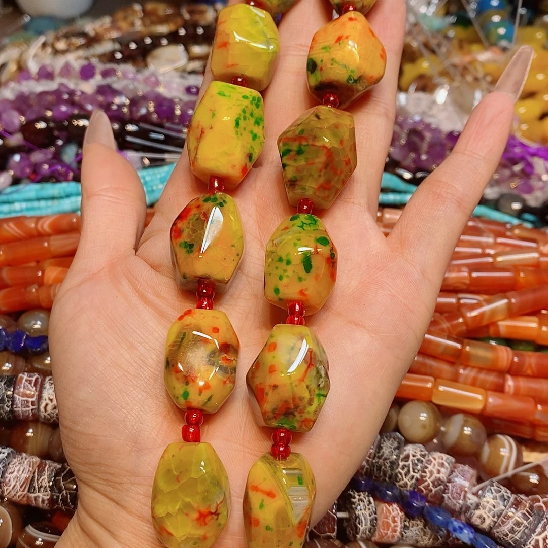 玛瑙/玉髓散珠花玛瑙大八棱短条