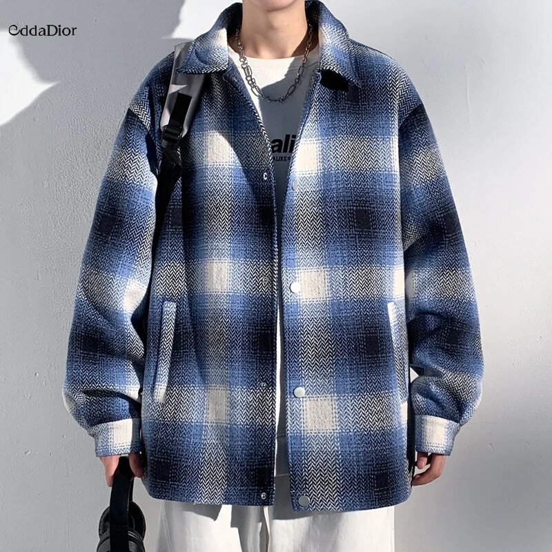 eddadior法国轻奢品牌男春秋季拼接格子衬衫夹克男痞帅高级百搭