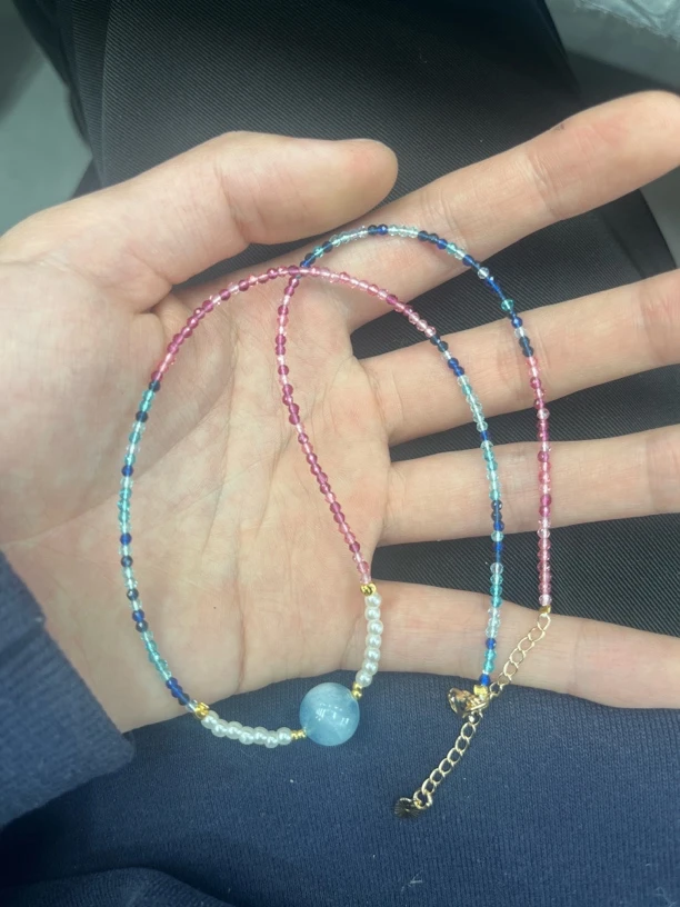 美货 海蓝宝红蓝刻面锁骨链