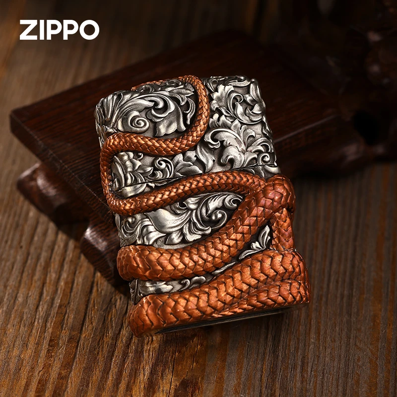 ZIPPO/芝宝正品打火机古银套壳腰缠万贯紫蛇原装防风送礼DY8902TJ