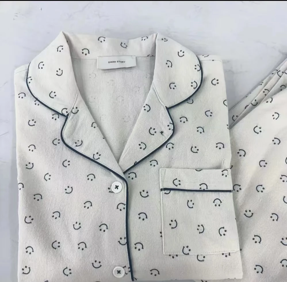 韩版初秋时尚洋气笑脸磨毛家居服套装