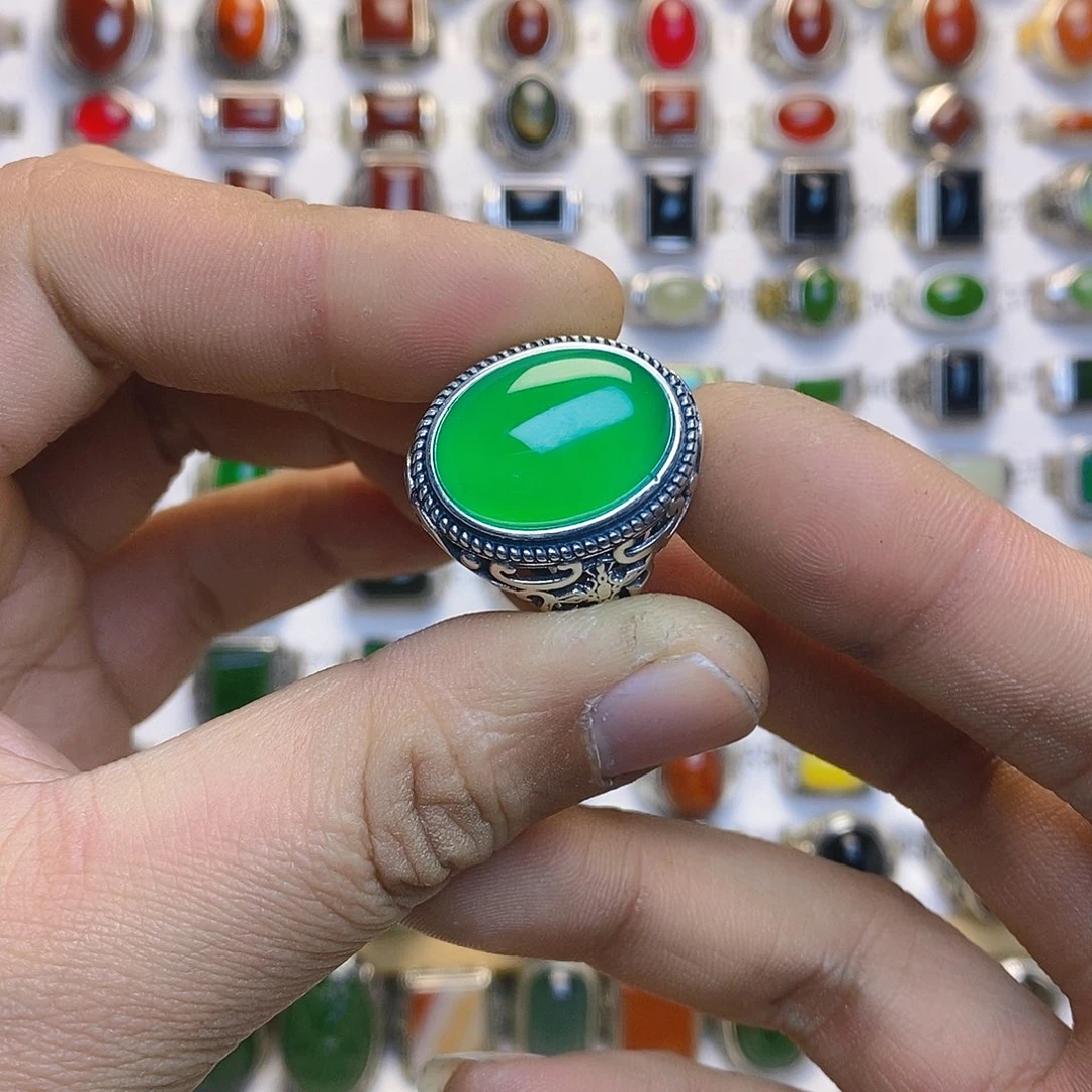 玛瑙/玉髓戒指银S925镶嵌卓