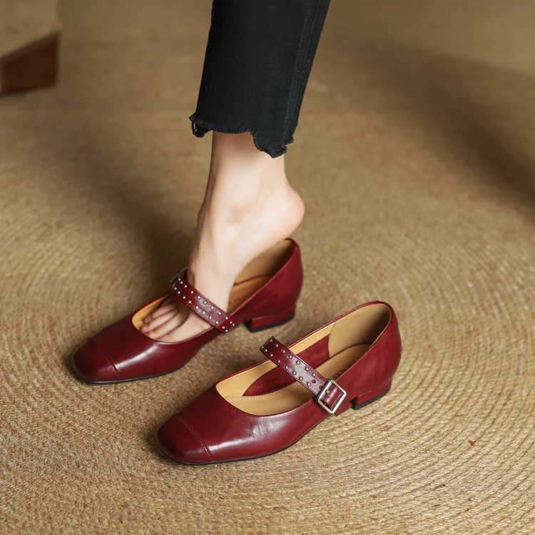 2cm 法式气质通勤百搭一字带玛丽珍单鞋春季复古时尚粗跟浅口单鞋