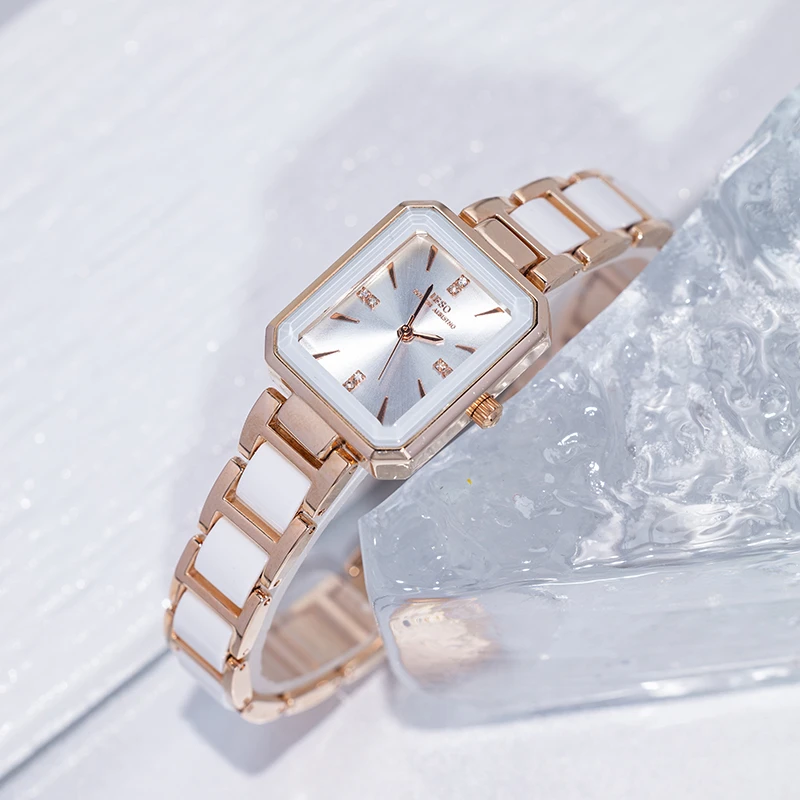 新款方形陶瓷手表女高级感轻奢小众防水学生女士腕表正品ins气质
