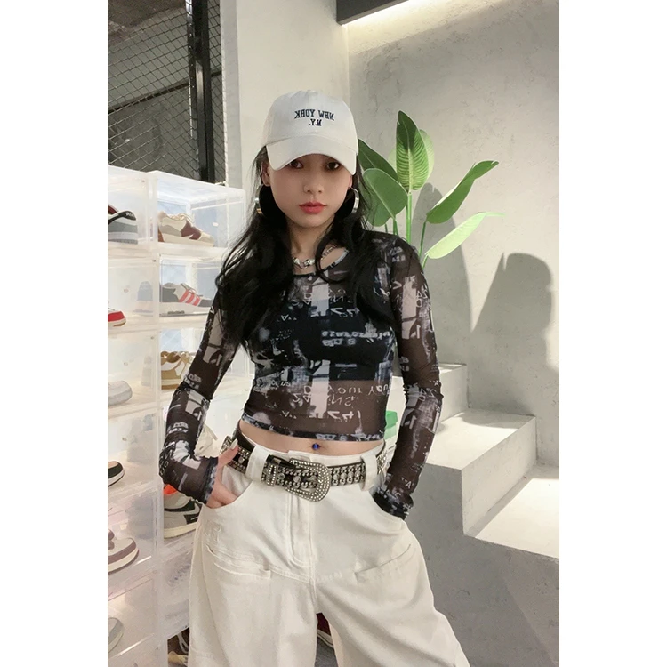 CBXLAB街舞潮牌辣妹长袖上衣性感修身欧美复古设计感