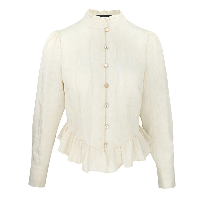 JUNGLE ME法式宫廷风秋季衬衣上衣荷叶边下摆衬衫常规长袖女装