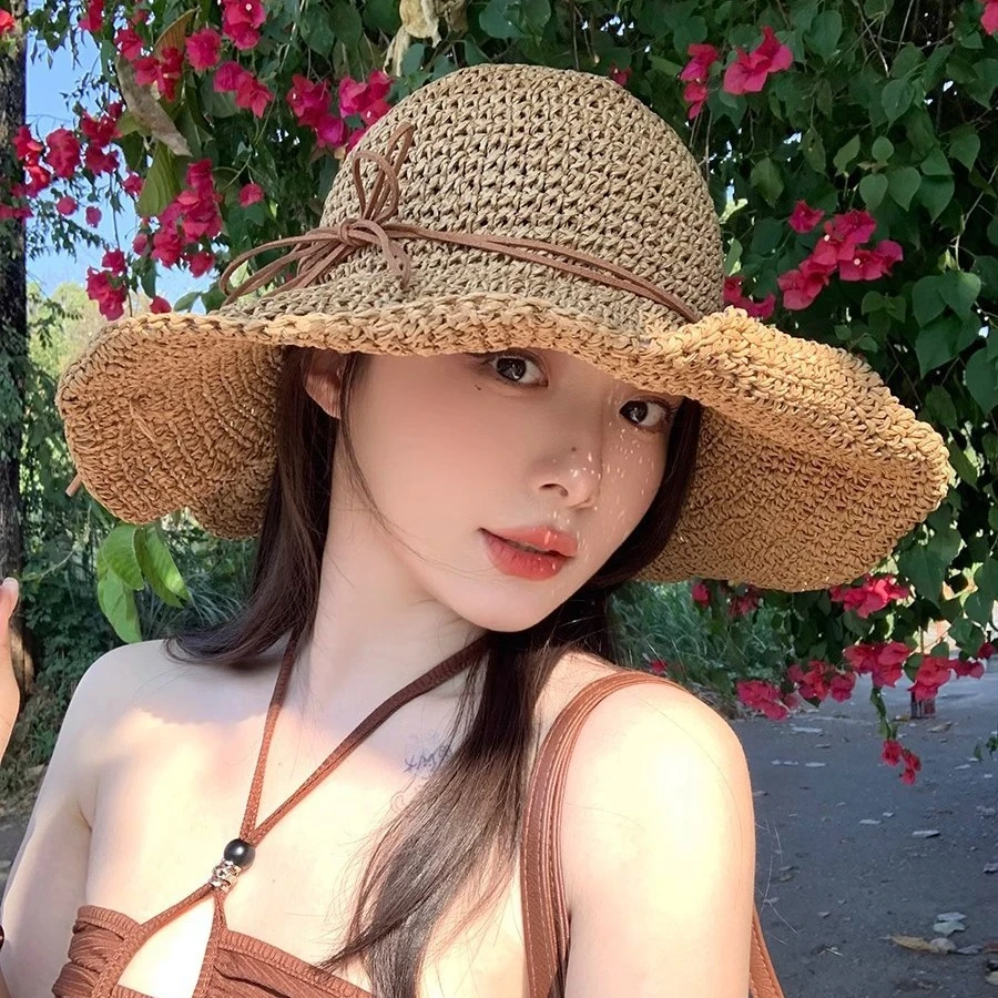 TIFICY户外海边度假镂空遮阳草帽女夏季新款大帽檐百搭盆帽韩版