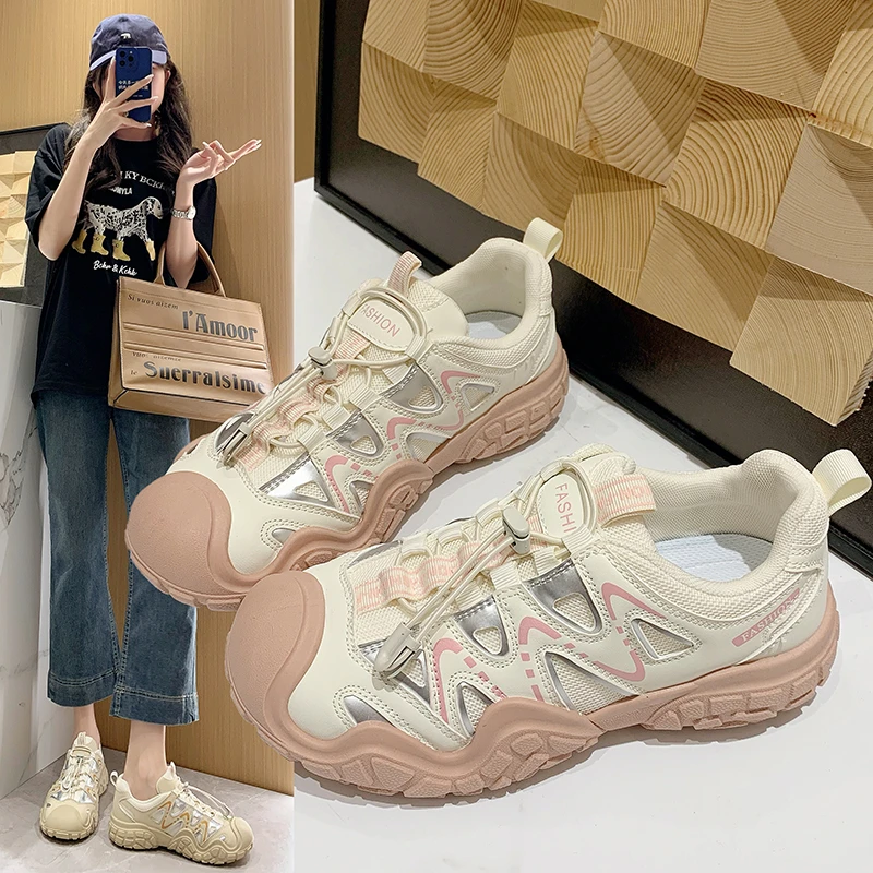 白露同款丑萌鞋女鞋2025春季新款户外徒步登山鞋老爹运动鞋子