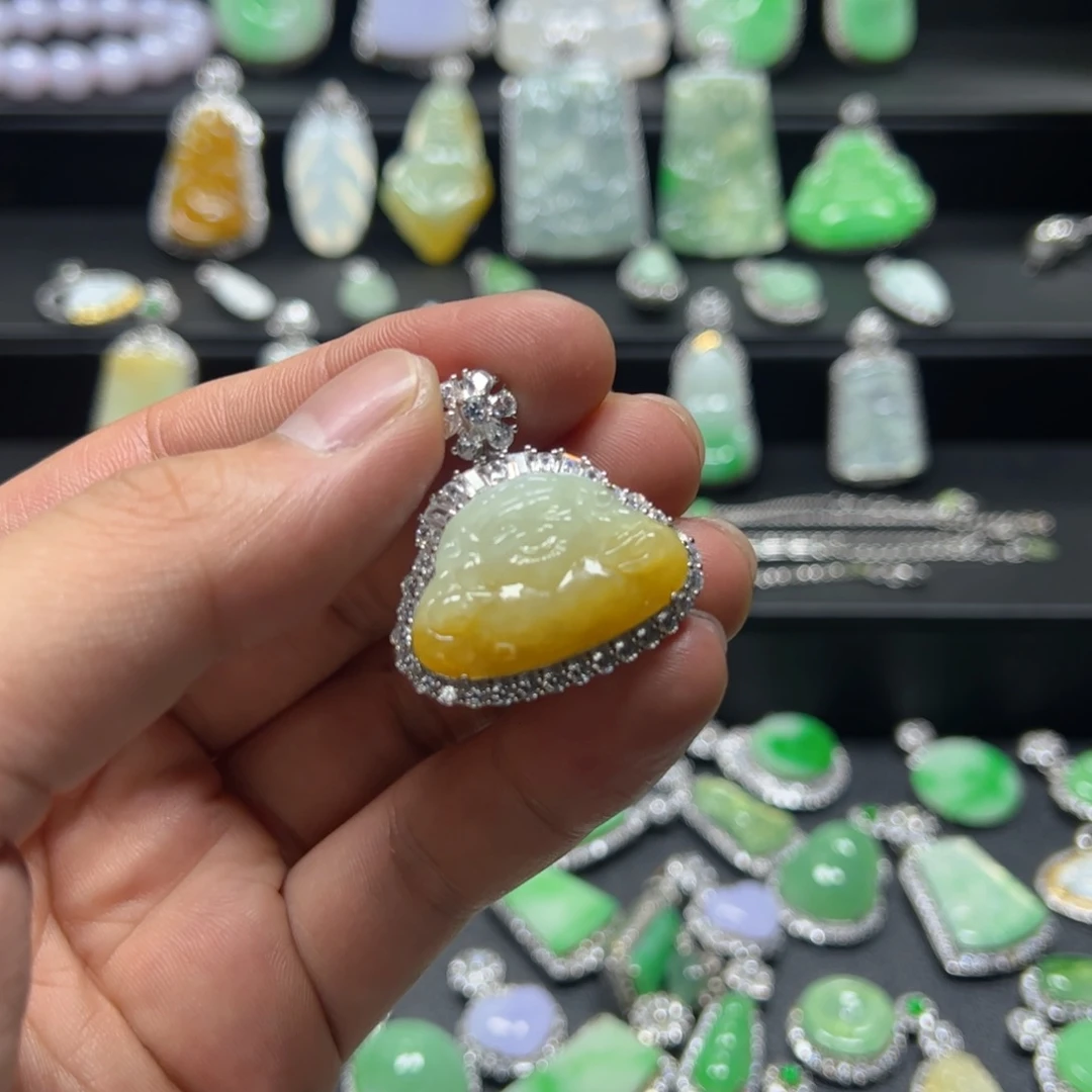 颈饰银S925镶嵌翡翠s*n天然翡翠a货