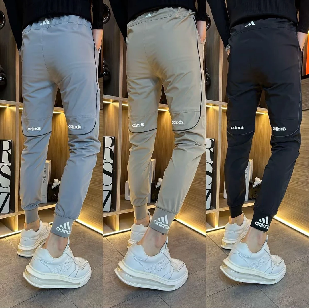 2615夏季时尚休闲裤拼接小脚裤潮流刺绣速干休闲裤