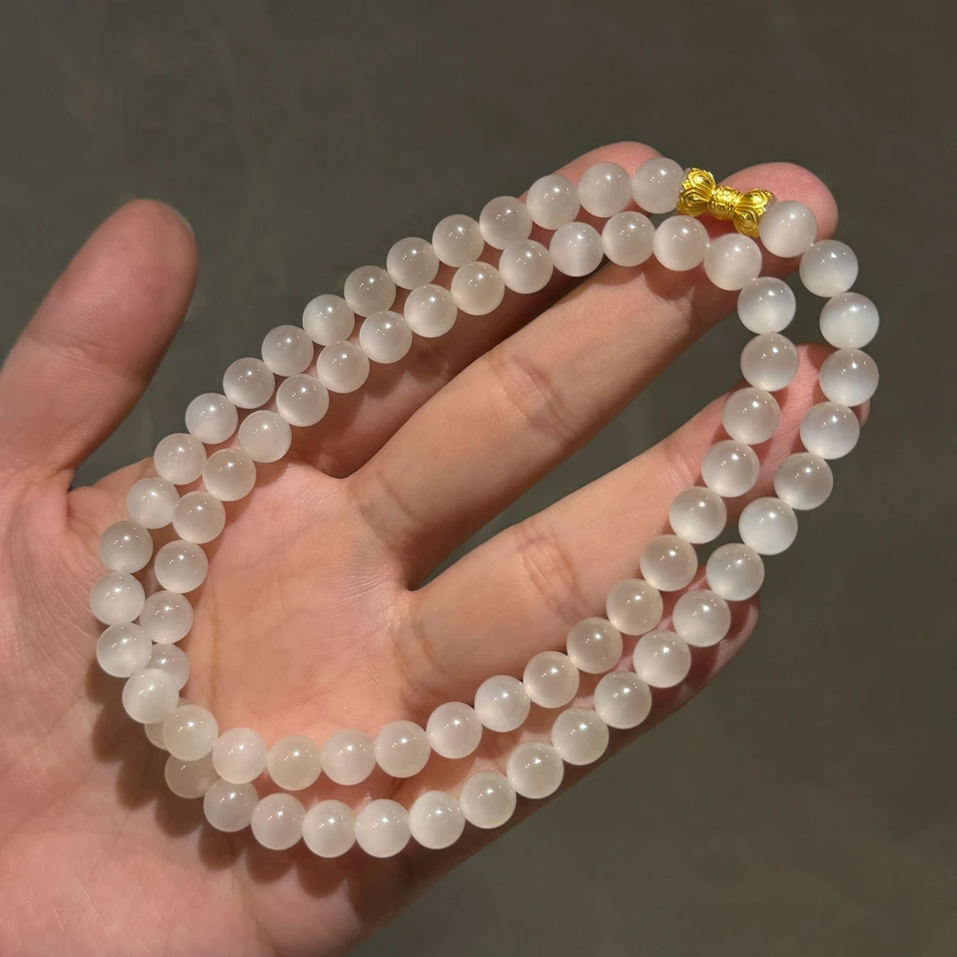 【藕粉猫眼】和田玉珠链-约卡7mm-YY68-BK|BHT7