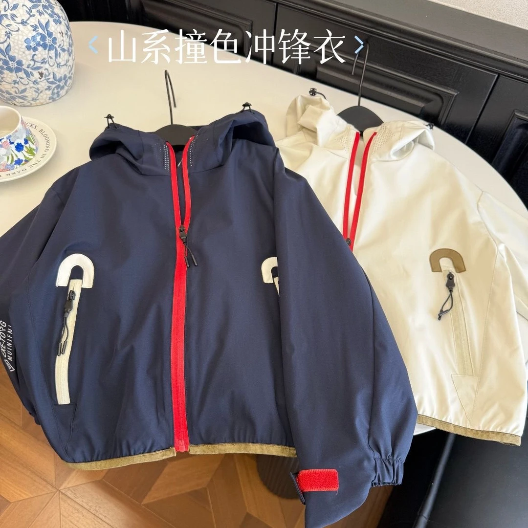 儿童春秋款外套男女童山系拼色冲锋衣男女孩连帽休闲上衣上衣潮