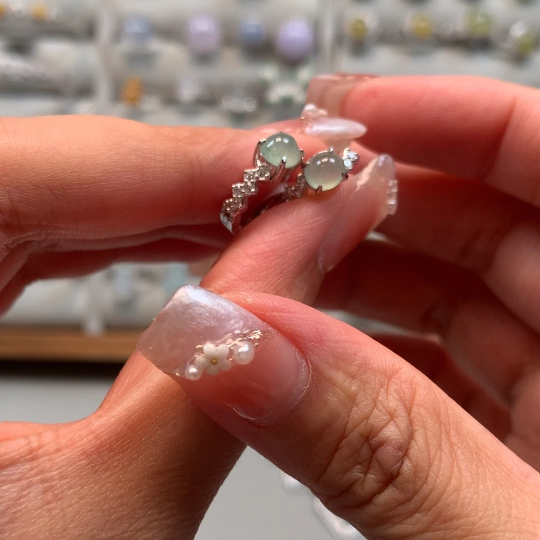 翡翠戒指银S925镶嵌耳钉56