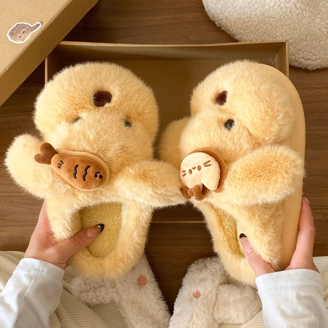 可爱软萌小猫小鱼狗狗拖鞋女外穿2025秋冬新款厚底百搭包头棉拖鞋