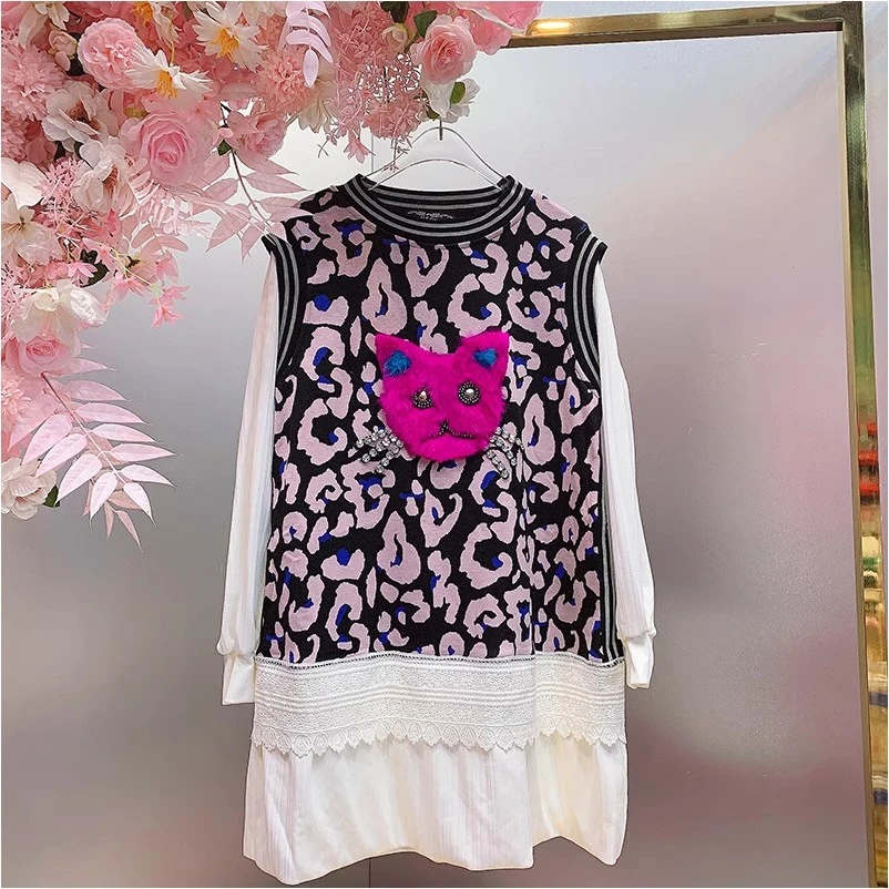 A939欧美设计师2025早春新款重工假两件T恤连衣裙女