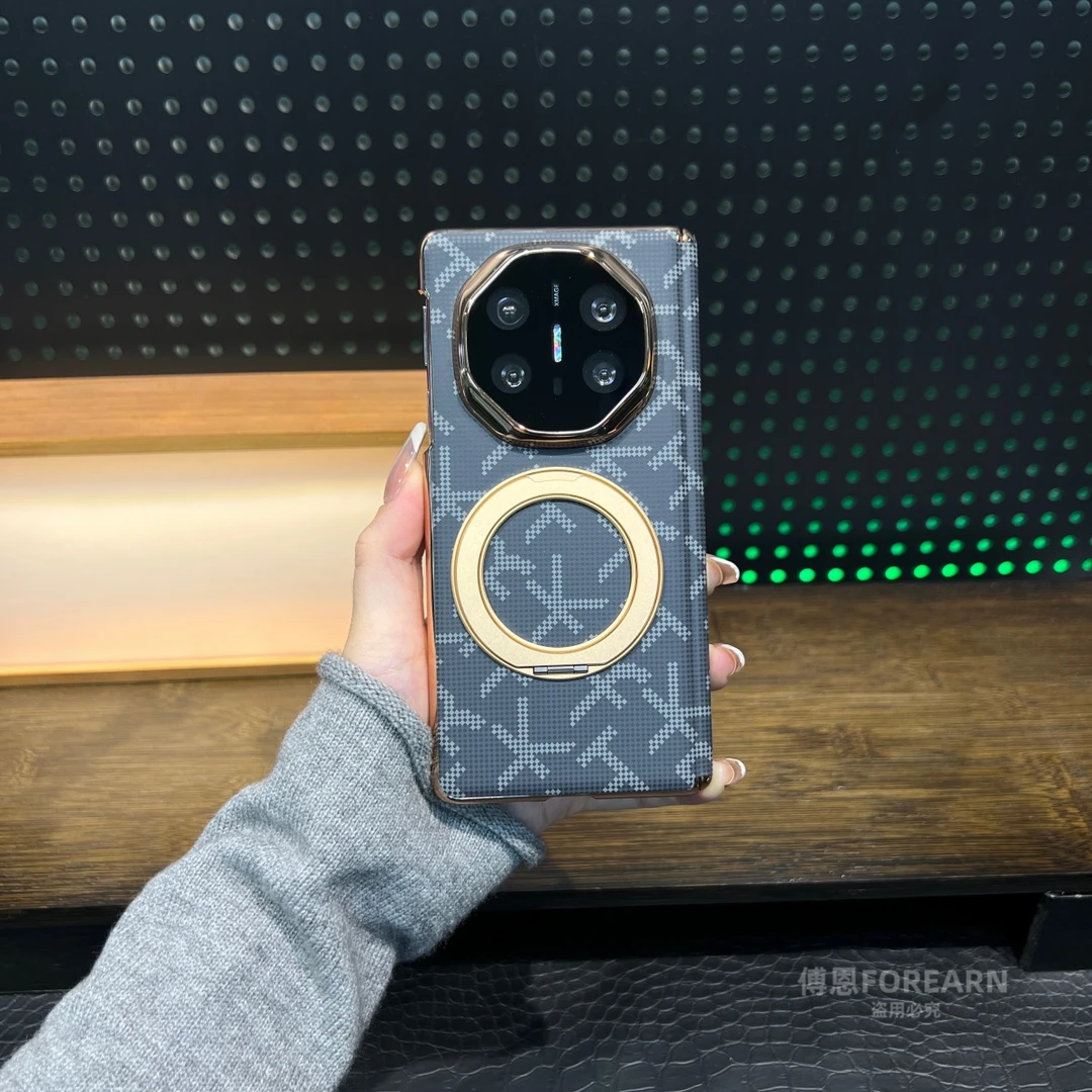 适用于华为matex6手机壳x6双中轴真皮折叠屏支架保护套凯夫拉纹款