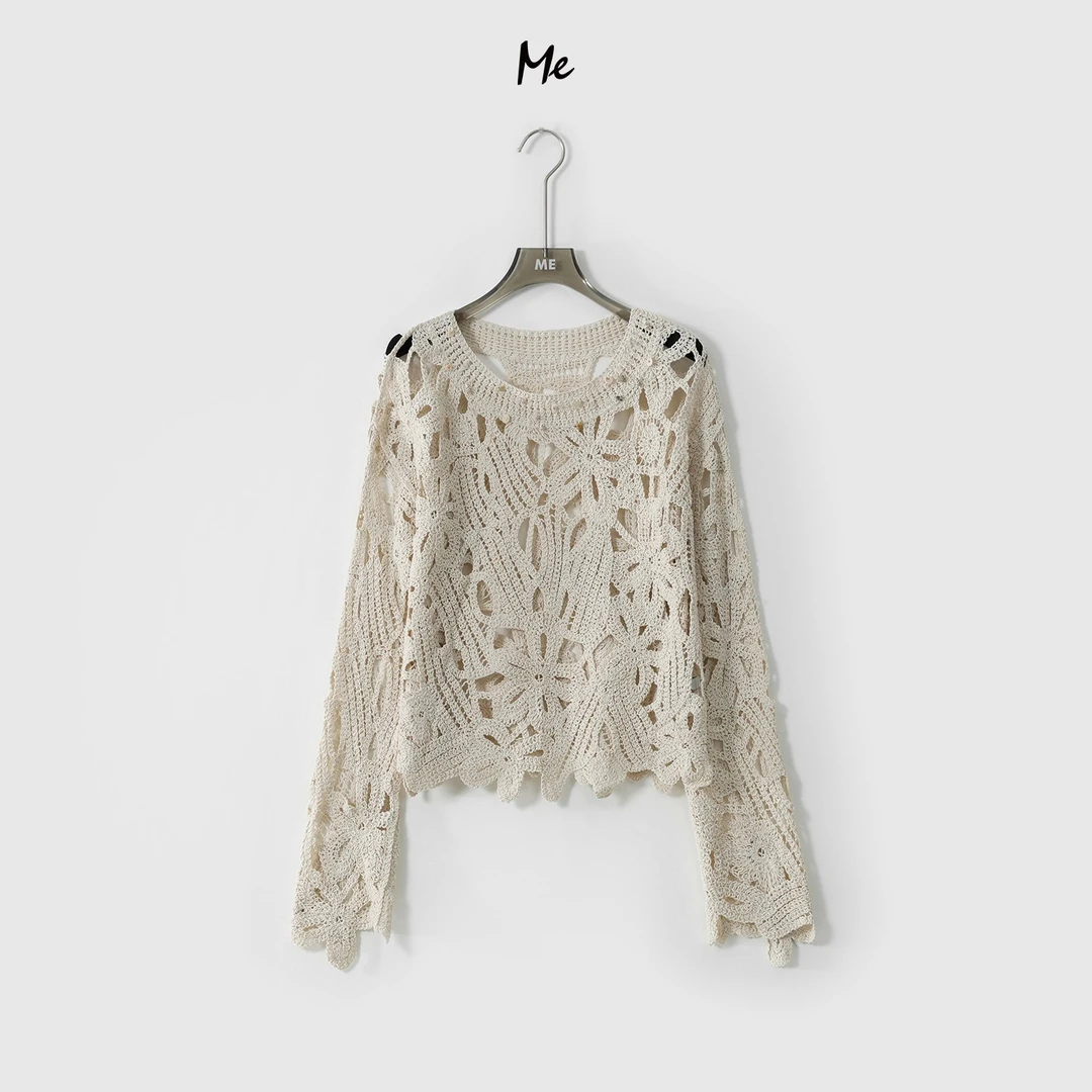 ME【嵌花海贝罩衫】100棉重工浮雕勾花休闲慵懒度假风上衣MESS1652