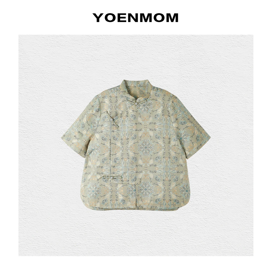 YOENMOM·彩鳞宝相·100桑蚕丝织金提花罗足银扣斜襟立领老钱上衣