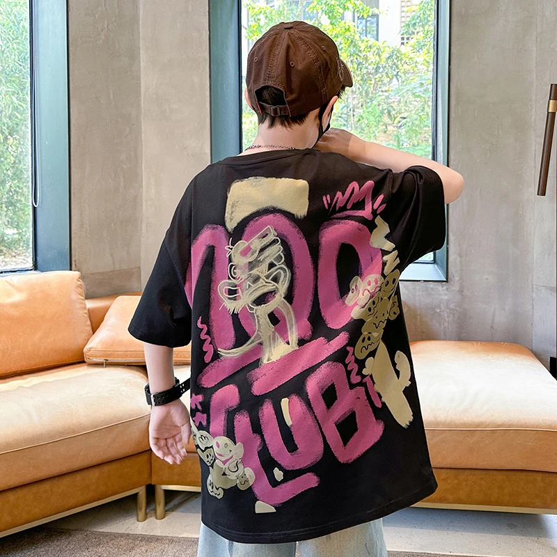 男童短袖夏季薄款t恤2025新款中大童男孩网红韩版半袖儿童上衣潮t