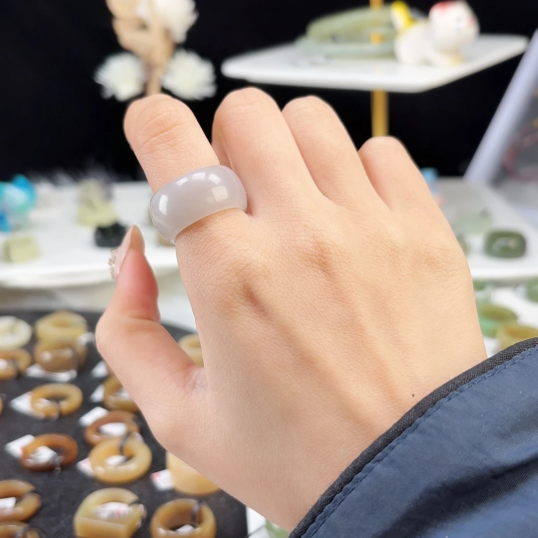 和田玉未镶嵌戒指P81冰透紫小墩墩17.2不退换