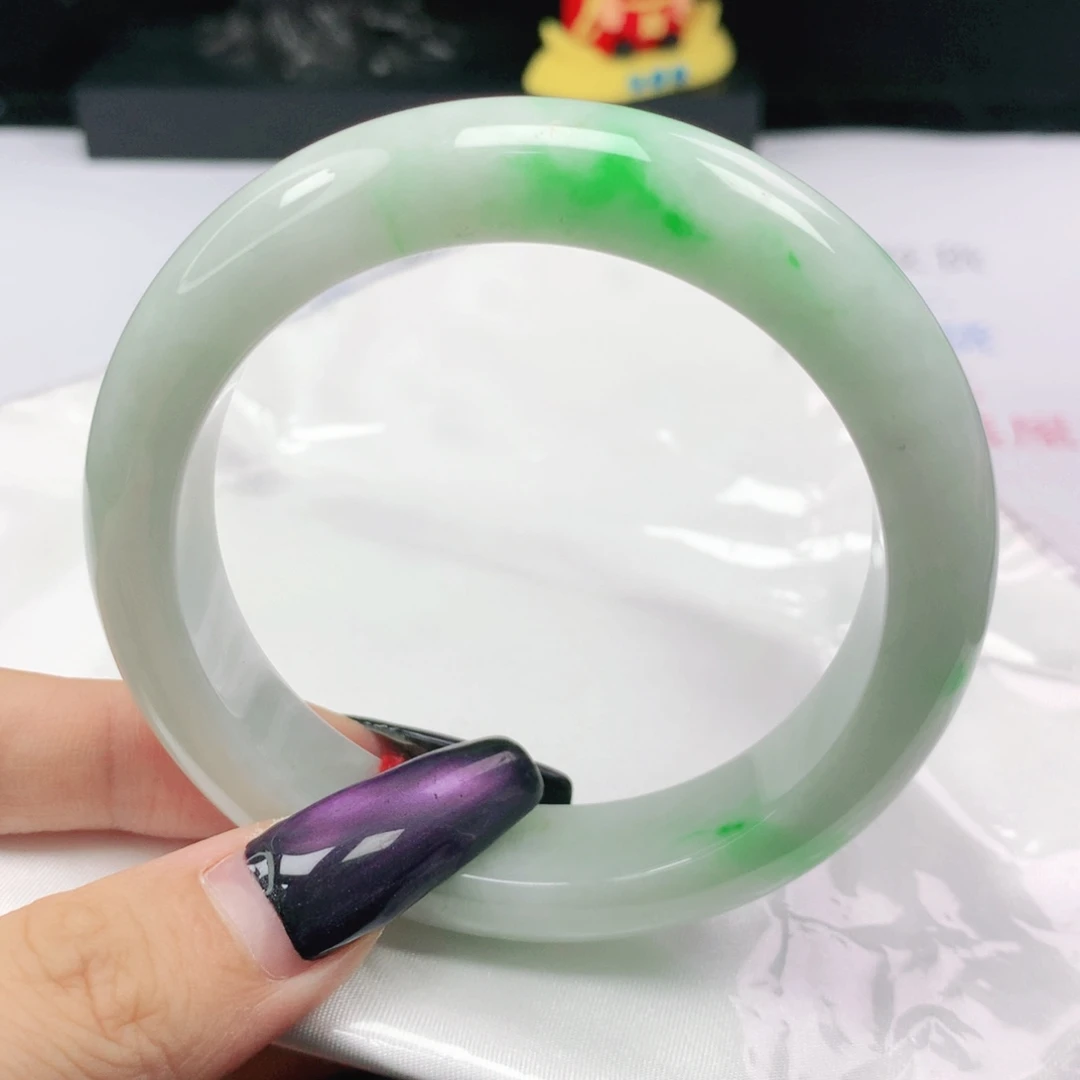 未镶嵌手镯翡翠翡翠57.7白底青飘阳绿正圈