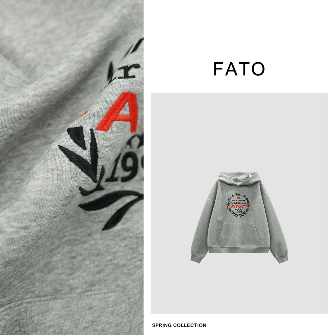 fattonny郑买买【校徽】早春欧若风宽松百搭刺绣连帽卫衣 XM41221W2