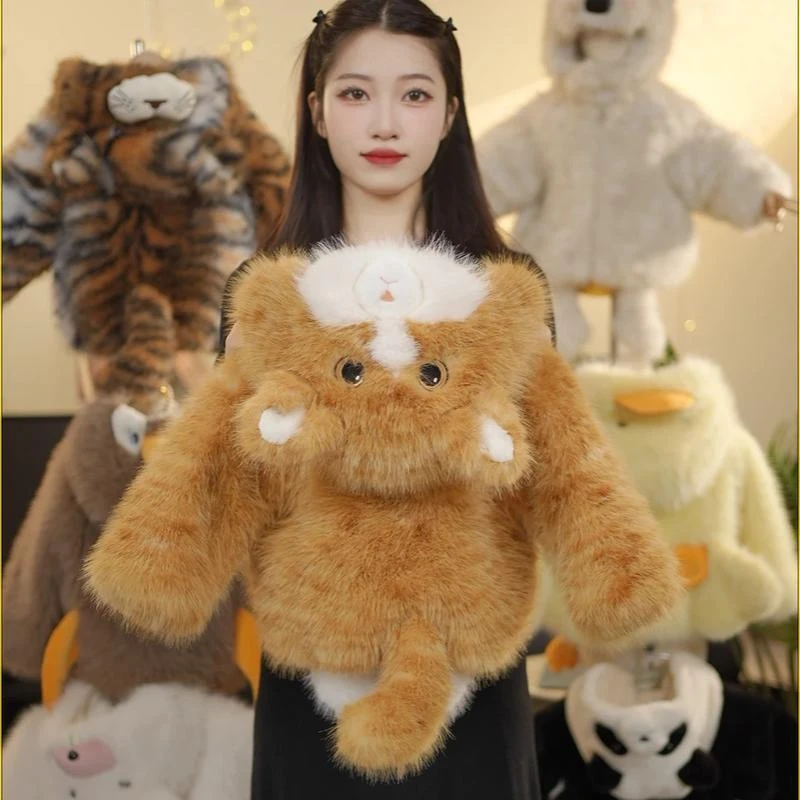 2025亲子款毛茸茸猫咪萌宝可爱小胖橘草草冬季短款加厚外套毛毛衣
