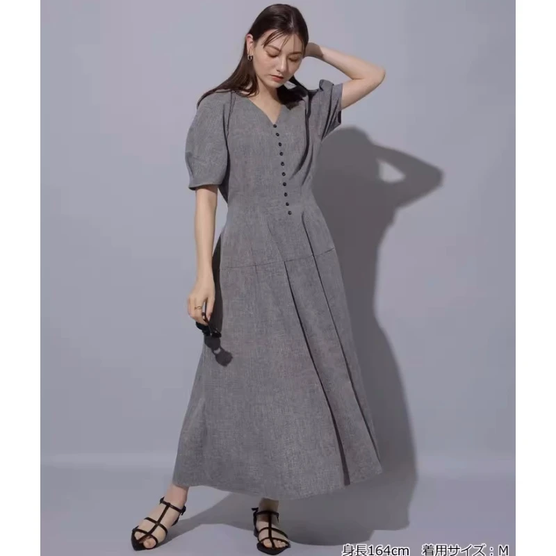 【DD外贸】日系品牌 夏季新款 R 千金风通勤百搭休闲风收腰连衣裙