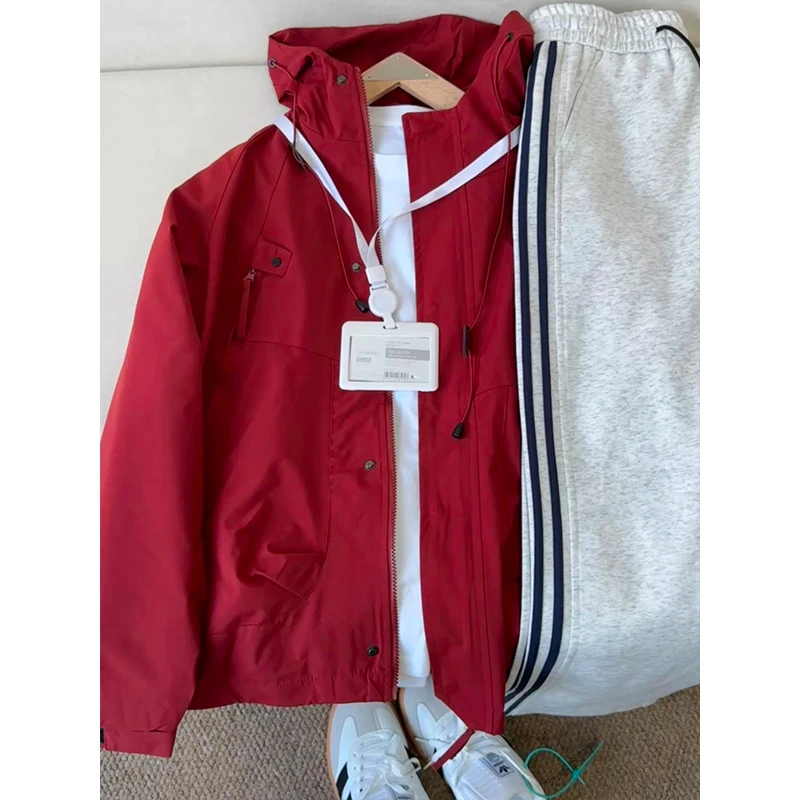 朱雀红cleanfit夹克男款夏季美式户外登山防水冲锋衣连帽外套