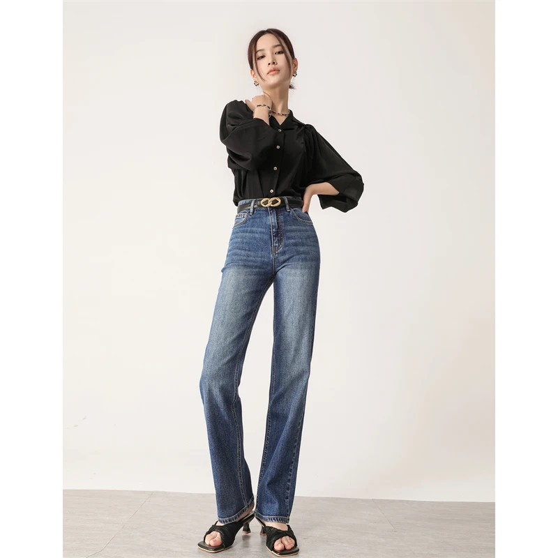 清仓1818牛仔蓝直筒牛仔裤女高腰夏款
