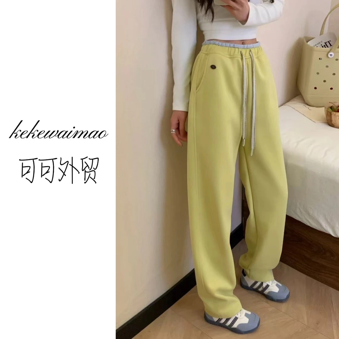 K.K叁-【糖果梦境】韩版早春款高腰撞色休闲软糯松弛百搭卫裤F-8232