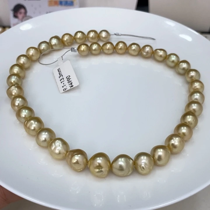 未镶嵌颈饰海水珍珠毛*麟南洋金珠项链9.1-13.3华