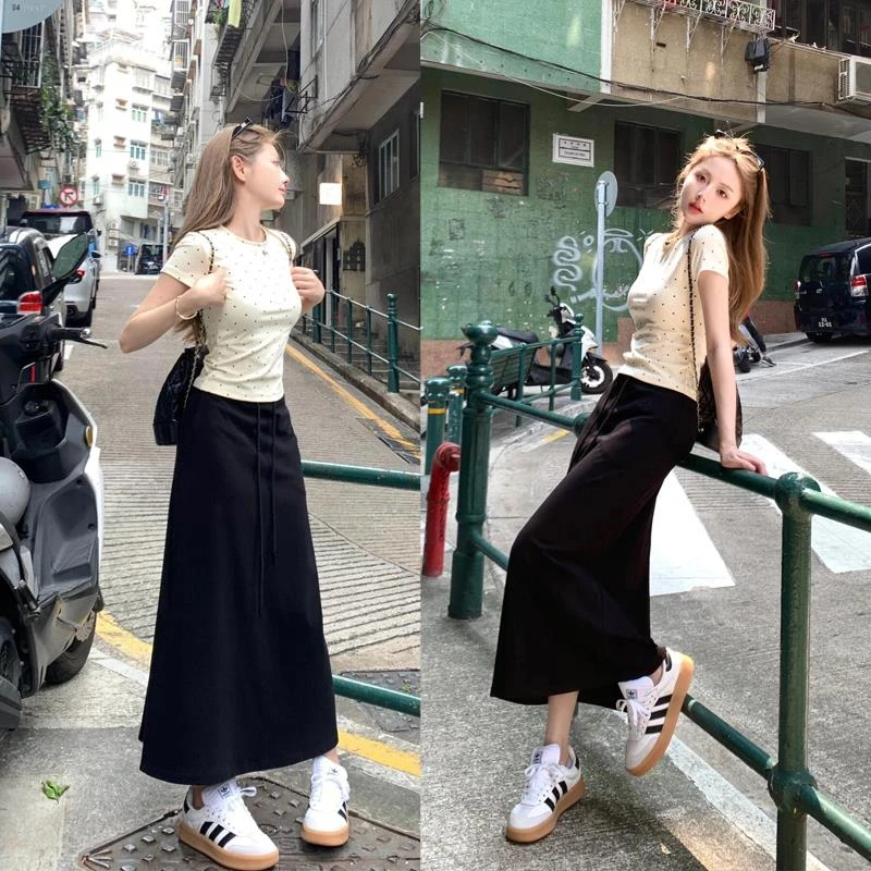 【JRXR女装】夏天穿搭一整套小个子高级感港风绝美上衣减龄半身裙