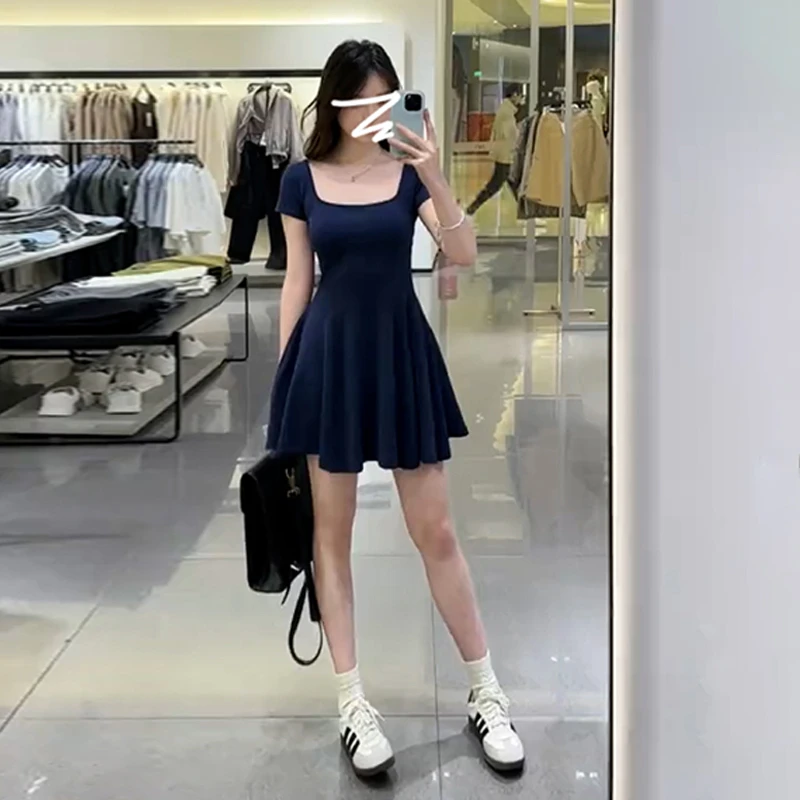 2098设计感蓝色修身显白连衣裙子女装夏季新款小个子梨形身材短裙