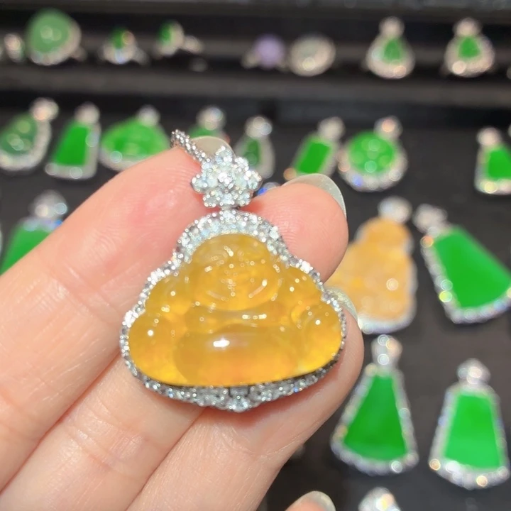 翡翠18K金镶嵌吊坠(不含链)翡翠