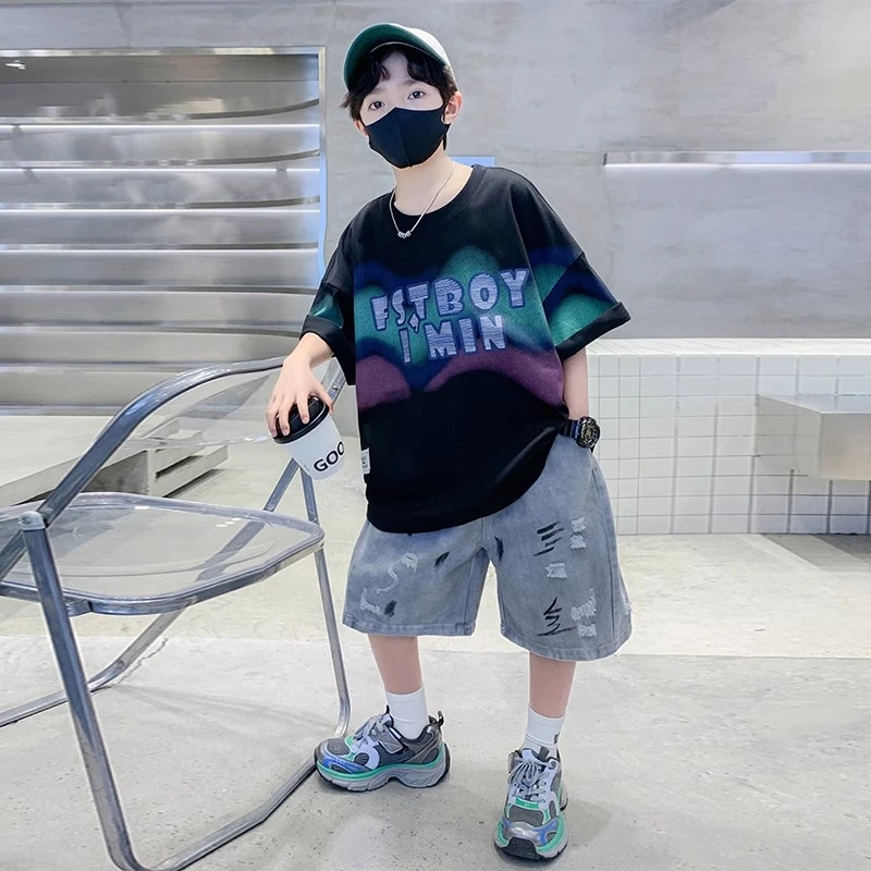 儿童装男童夏装套装2025新款夏季夏款薄款大童运动短袖男孩酷帅潮