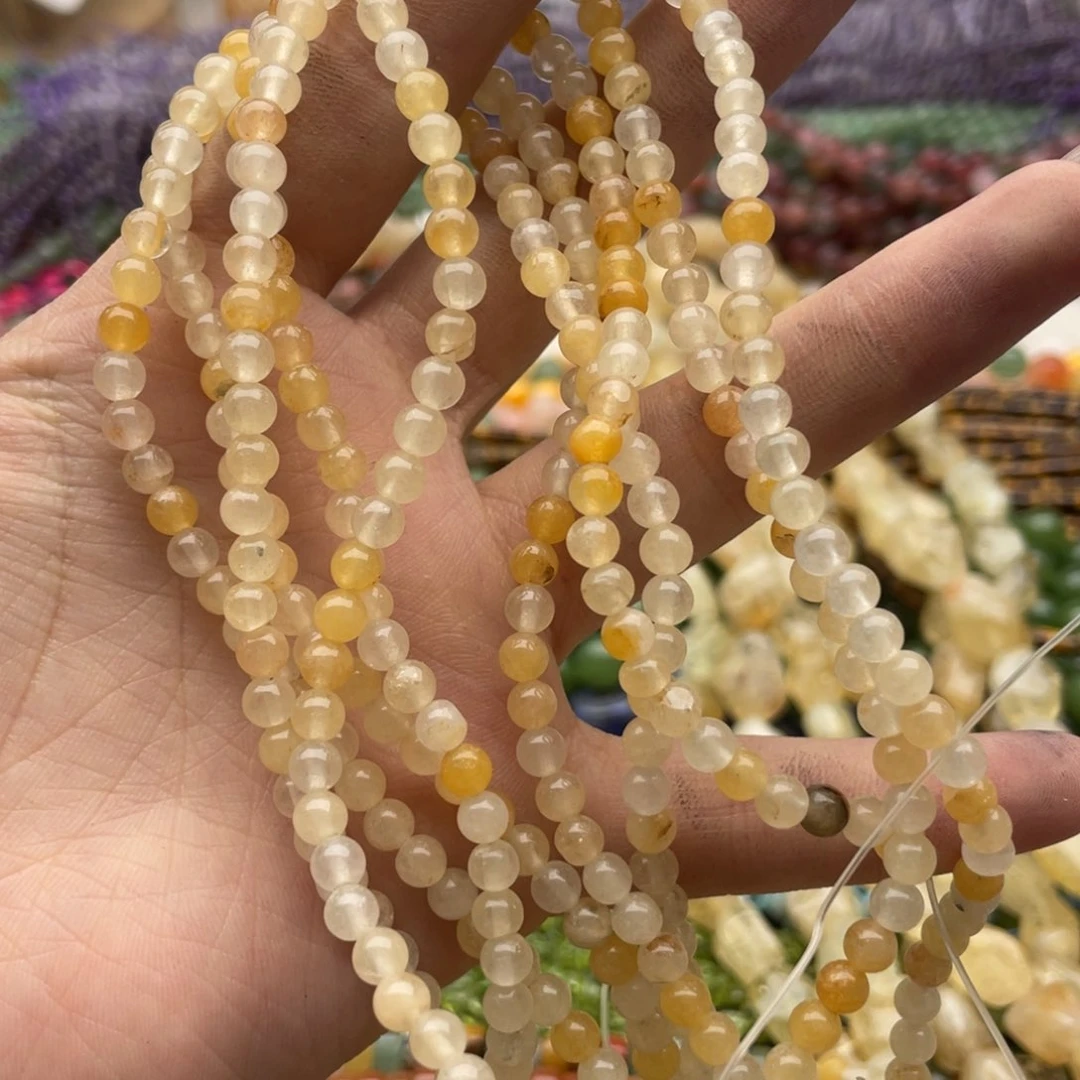 玛瑙/玉髓未镶嵌珠宝半成品两条装卡4金丝玉透体圆珠