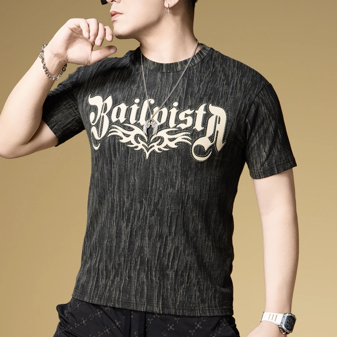 欧洲站潮牌扎染印花短袖T恤男士帅气夏季男2025新款时尚T恤男上衣