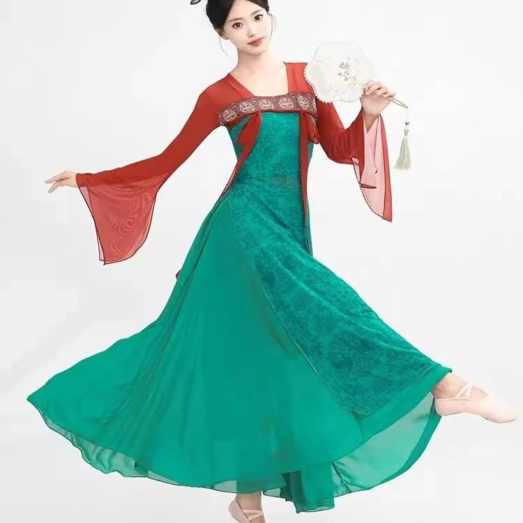 古典舞蹈服装飘逸女汉唐齐胸裙表演练功服飘带身韵演出服长款纱衣