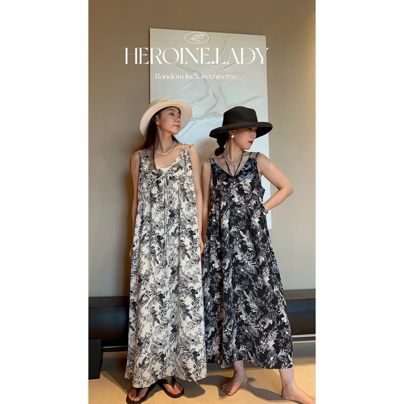 【掠影】HL夏季雪纺碎花印花吊带裙长款吊带连衣裙