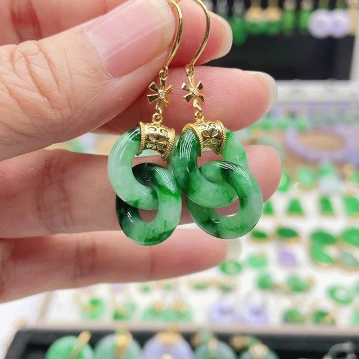 好***情翡翠18K金镶嵌耳饰