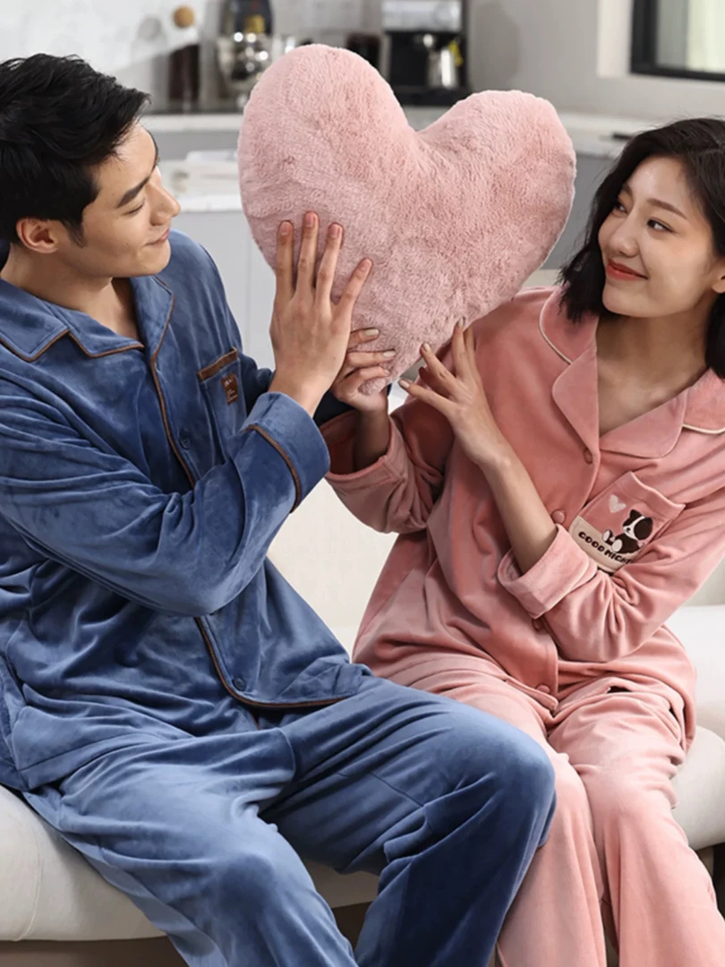 【岳姐姐专属】贝贝绒睡衣男士秋冬家居服情侣加厚纯色套装3866